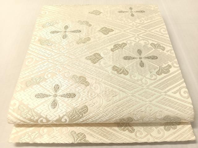 平和屋着物●六通柄袋帯　唐織　花菱文　銀糸　正絹　逸品　CABL6043vp