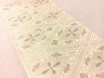 平和屋着物●六通柄袋帯　唐織　花菱文　銀糸　正絹　逸品　CABL6043vp