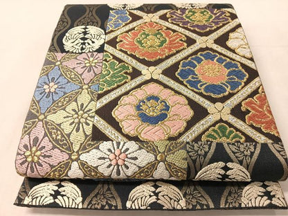 平和屋着物●六通柄袋帯　唐織　色紙吉祥花鳥文　金銀糸　正絹　逸品　未使用　CABL6044vp