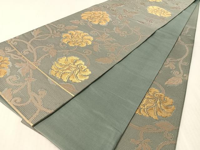 平和屋着物●六通柄袋帯　牡丹唐草文　金糸　正絹　逸品　CABL6046vp