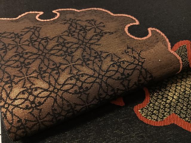 平和屋着物●六通柄袋帯　唐織　紬地　雪輪吉祥文　黒地　金糸　正絹　逸品　CABL6055vp