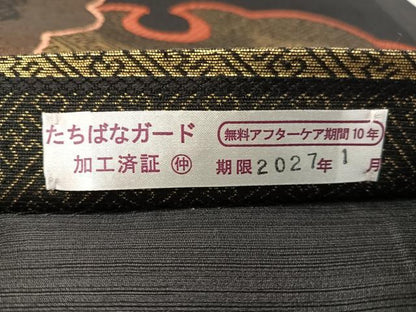 平和屋着物●六通柄袋帯　唐織　紬地　雪輪吉祥文　黒地　金糸　正絹　逸品　CABL6055vp