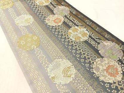 平和屋着物●六通柄袋帯　唐織　雪輪動物花文　金糸　正絹　逸品　未使用　CABL6059vp