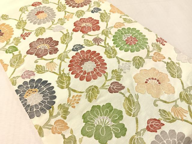 平和屋着物▼太鼓柄袋帯　すくい織　花唐草文　金糸　正絹　逸品　CABL6061vp