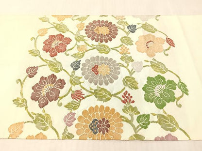 平和屋着物▼太鼓柄袋帯　すくい織　花唐草文　金糸　正絹　逸品　CABL6061vp
