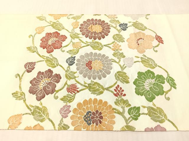 平和屋着物▼太鼓柄袋帯　すくい織　花唐草文　金糸　正絹　逸品　CABL6061vp