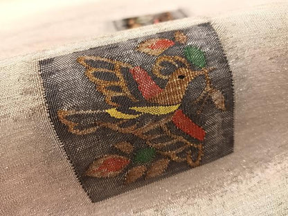 平和屋着物●太鼓柄袋帯　すくい織　色紙花喰鳥　金銀糸　正絹　逸品　CABL6063vp
