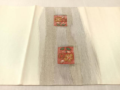 平和屋着物●太鼓柄袋帯　すくい織　色紙花喰鳥　金銀糸　正絹　逸品　CABL6063vp