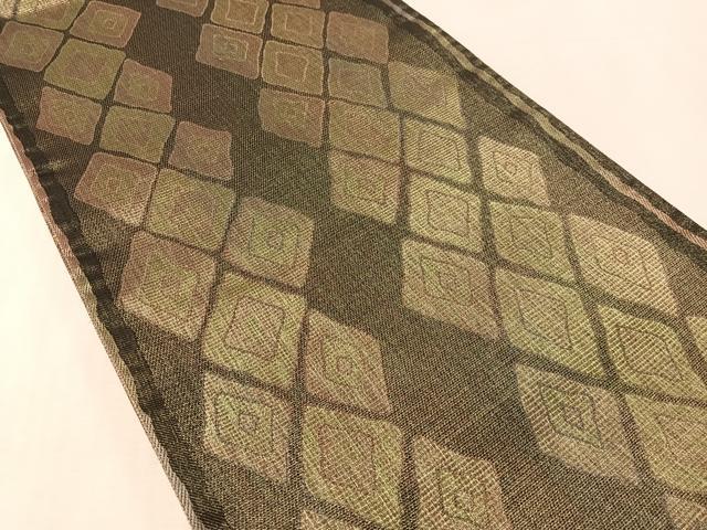 平和屋着物●両面双図　全通柄袋帯　幾何学文様　金糸　正絹　逸品　未使用　CABL6068vp