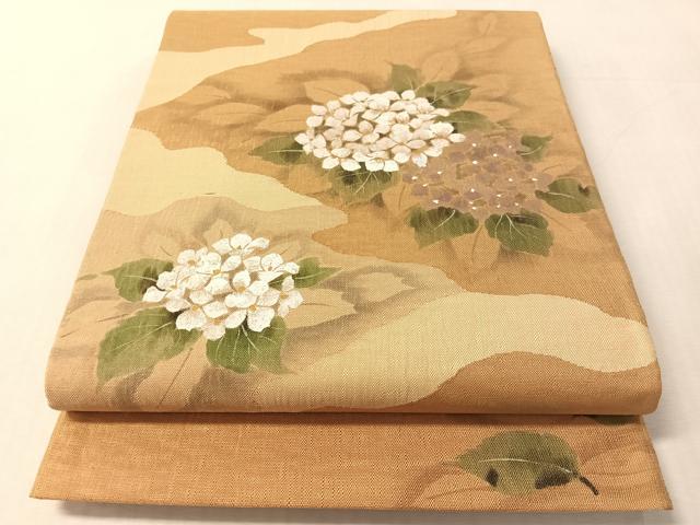 平和屋着物▽太鼓柄袋帯　スリーシーズン　春夏秋　手描き　紫陽花　正絹　逸品　CABL6070vp