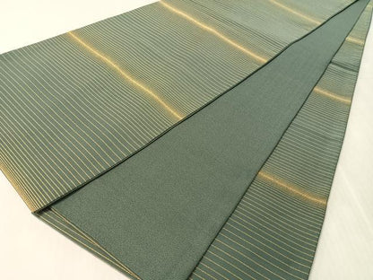 平和屋着物●爪掻き本綴れ　全通柄袋帯　横縞　金糸　正絹　逸品　CABL6073vp