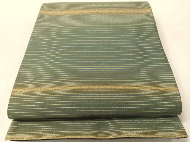 平和屋着物●爪掻き本綴れ　全通柄袋帯　横縞　金糸　正絹　逸品　CABL6073vp