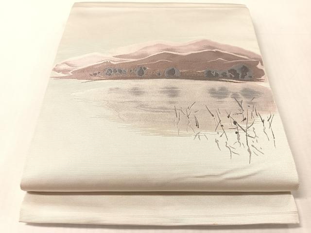 平和屋着物▼太鼓柄袋帯　作家物　夕ぐれどき　銀糸　正絹　逸品　CABL6074vp