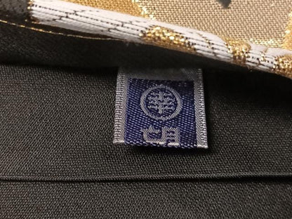 平和屋着物●六通柄袋帯　唐織　菱花文　黒地　金銀糸　正絹　逸品　CABL6075vp