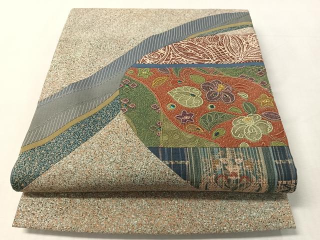 平和屋着物●中国三大刺繍　相良刺繍　太鼓柄袋帯　紬地　玉虫　切嵌　辻が花　金糸正絹　逸品　CABL6084vp