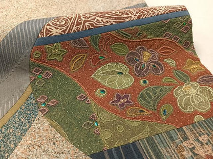 平和屋着物●中国三大刺繍　相良刺繍　太鼓柄袋帯　紬地　玉虫　切嵌　辻が花　金糸正絹　逸品　CABL6084vp