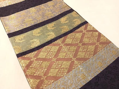 平和屋着物●全通柄袋帯　名物裂　彩　金糸　正絹　逸品　CABL6087vp