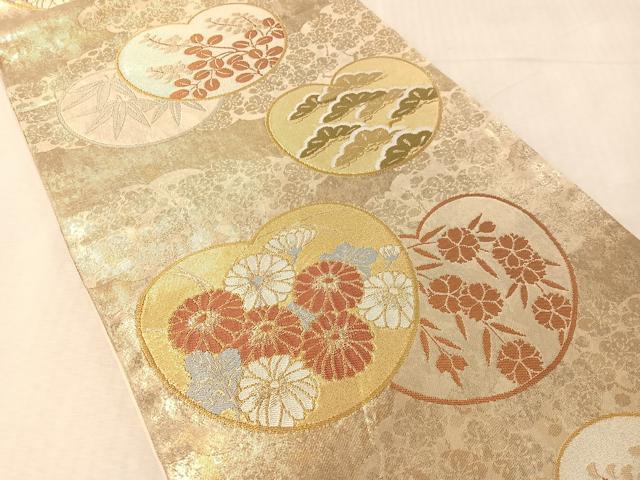 平和屋着物●西陣　川島織物　六通柄　本袋帯　草花文　金銀糸　引箔　正絹　逸品　CABL6088vp