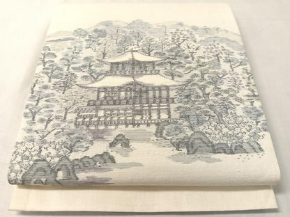 平和屋着物●六通柄袋帯　紬地　金閣寺　正絹　逸品　CABL6091vp