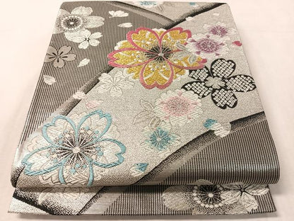 平和屋着物●六通柄袋帯　唐織　舞桜　黒地　金銀糸　正絹　逸品　CABL6092vp