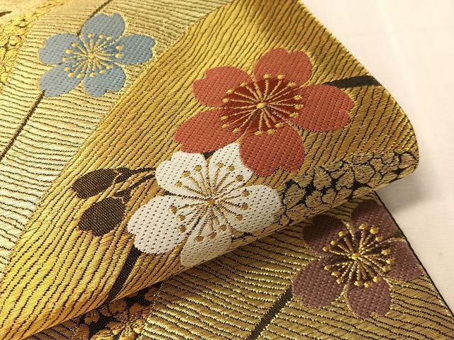平和屋着物●六通柄袋帯　舞桜　金糸　正絹　逸品　CABL6094vp