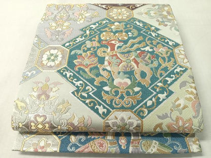 平和屋着物●六通柄袋帯　繊輪　松皮菱正倉院　金銀糸　正絹　逸品　未使用　CABL6096vp