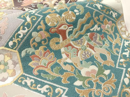 平和屋着物●六通柄袋帯　繊輪　松皮菱正倉院　金銀糸　正絹　逸品　未使用　CABL6096vp