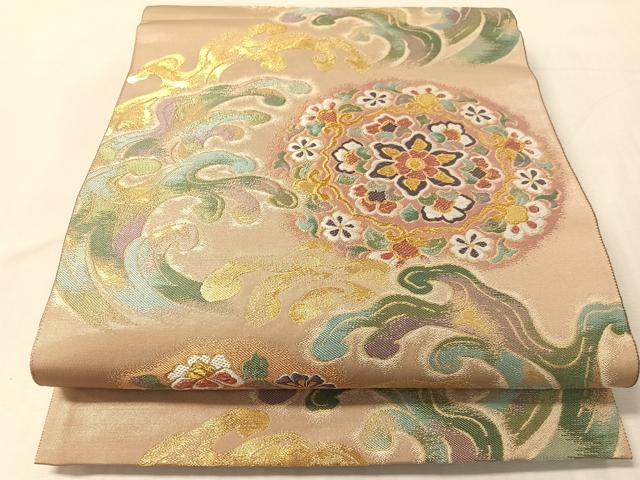 平和屋着物●六通柄袋帯　波涛天平華文　金糸　正絹　逸品　CABL6098vp