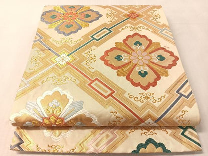 平和屋着物●六通柄袋帯　唐織　花菱文　金糸　正絹　逸品　CABL6102vp