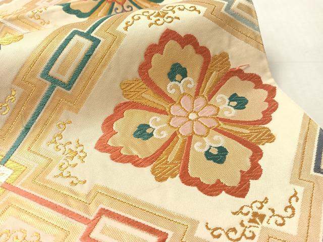 平和屋着物●六通柄袋帯　唐織　花菱文　金糸　正絹　逸品　CABL6102vp