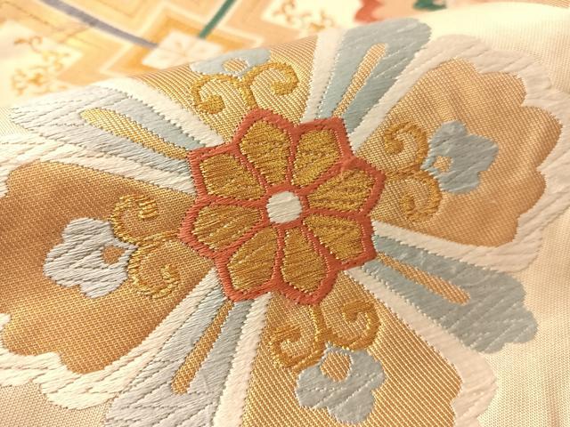 平和屋着物●六通柄袋帯　唐織　花菱文　金糸　正絹　逸品　CABL6102vp