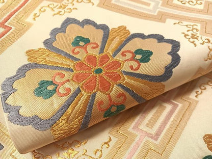 平和屋着物●六通柄袋帯　唐織　花菱文　金糸　正絹　逸品　CABL6102vp