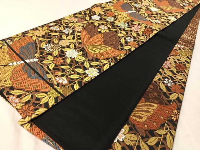 平和屋着物●六通柄袋帯　唐織　枝垂桜蝶文様　黒地　金糸　正絹　逸品　CABL6104vp