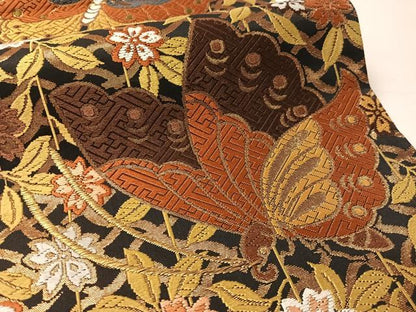 平和屋着物●六通柄袋帯　唐織　枝垂桜蝶文様　黒地　金糸　正絹　逸品　CABL6104vp