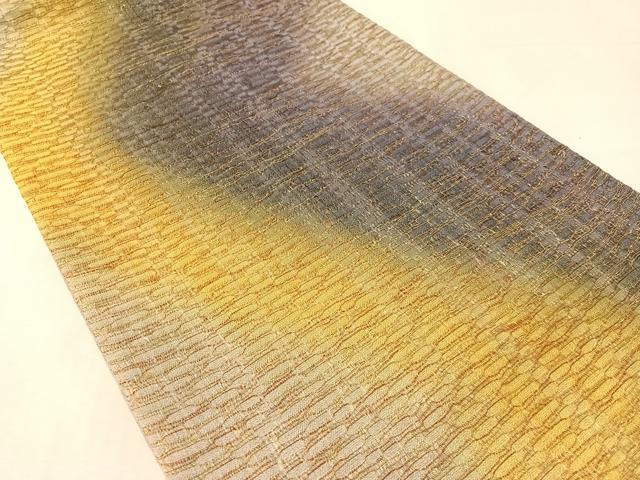 平和屋着物●六通柄袋帯　霞よろけ縞　金糸　正絹　逸品　CABL6106vp