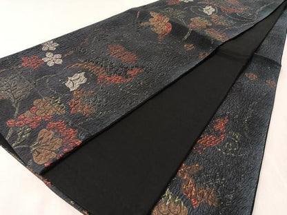平和屋着物●六通柄袋帯 ふくれ織 葡萄唐草鳥文 金糸 正絹 逸品 CABL6109vp