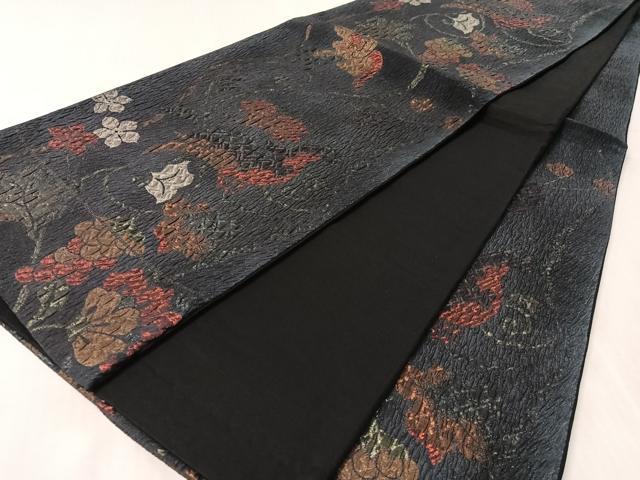 平和屋着物●六通柄袋帯 ふくれ織 葡萄唐草鳥文 金糸 正絹 逸品 CABL6109vp