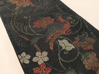 平和屋着物●六通柄袋帯 ふくれ織 葡萄唐草鳥文 金糸 正絹 逸品 CABL6109vp
