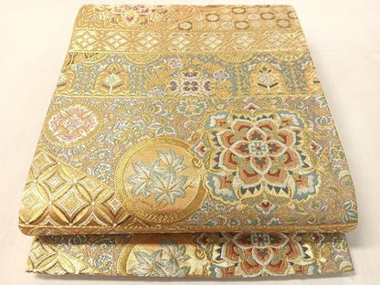 平和屋着物●六通柄袋帯 唐織 横段正倉院花文 金糸 正絹 逸品 CABL6111vp