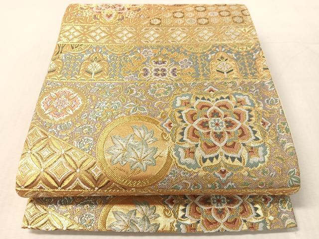 平和屋着物●六通柄袋帯 唐織 横段正倉院花文 金糸 正絹 逸品 CABL6111vp