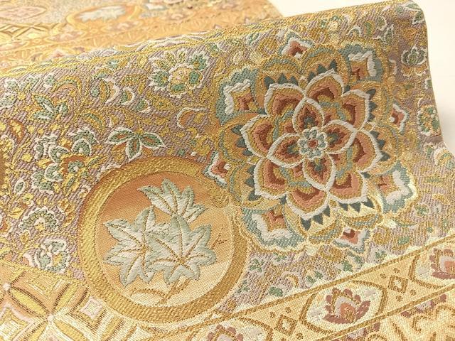 平和屋着物●六通柄袋帯 唐織 横段正倉院花文 金糸 正絹 逸品 CABL6111vp
