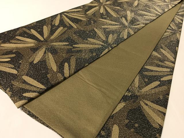 平和屋着物●全通柄袋帯 草木文 黒地 銀通し地 やまと誂製 正絹 逸品 未使用 CABL6114vp