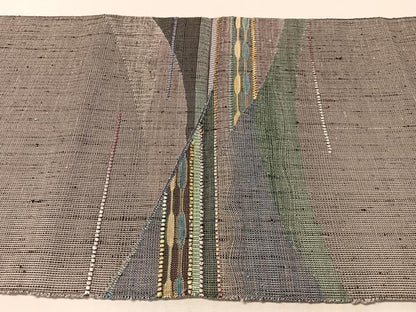 平和屋着物●両面 太鼓柄袋帯 紬地 めがね織 幾何学文様 正絹 逸品 未使用 CABL6117vp