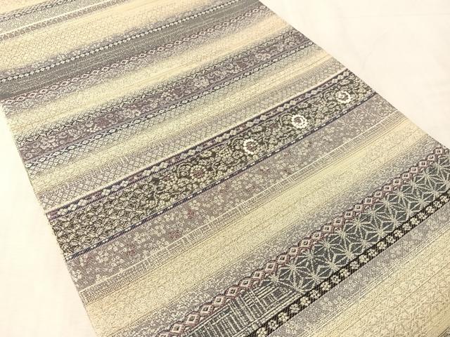 平和屋着物●両面 六通柄袋帯 横段花文 やまと誂製 正絹 逸品 未使用 CABL6119vp