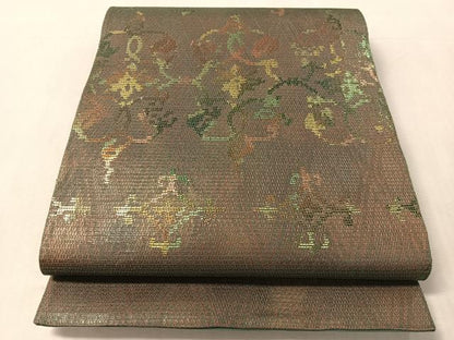平和屋着物●太鼓柄袋帯　羅織　花唐草吉祥文　金糸　正絹　逸品　CABL6122vp