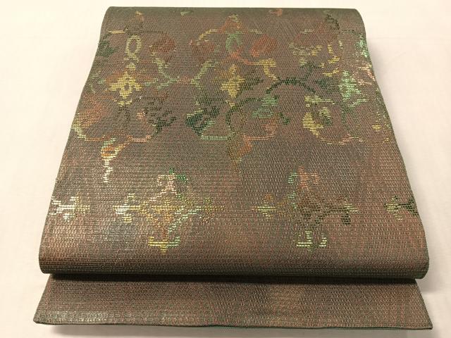 平和屋着物●太鼓柄袋帯　羅織　花唐草吉祥文　金糸　正絹　逸品　CABL6122vp