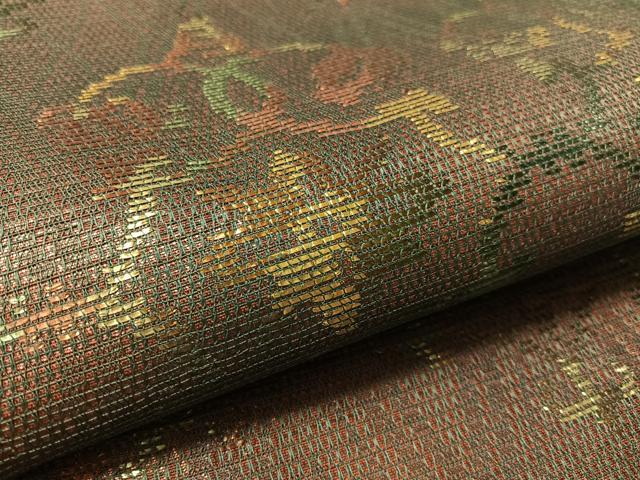 平和屋着物●太鼓柄袋帯　羅織　花唐草吉祥文　金糸　正絹　逸品　CABL6122vp