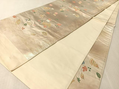 平和屋着物●ファッションデザイナー 花井幸子　六通柄袋帯　唐織　貝殻　吹き寄せ文　金糸　引箔　正絹　逸品　未使用　CABL6124vp