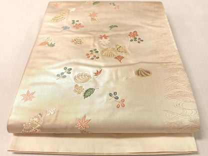 平和屋着物●ファッションデザイナー 花井幸子　六通柄袋帯　唐織　貝殻　吹き寄せ文　金糸　引箔　正絹　逸品　未使用　CABL6124vp