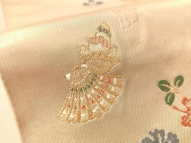 平和屋着物●ファッションデザイナー 花井幸子　六通柄袋帯　唐織　貝殻　吹き寄せ文　金糸　引箔　正絹　逸品　未使用　CABL6124vp